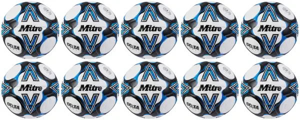 10 Multi-Buy Mitre Delta One 24 Footballs White/Black/Blue - Size 5