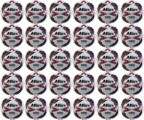 30 Multi-Buy Mitre Impel Evo 24 Football - White/Black/Red - Size 3