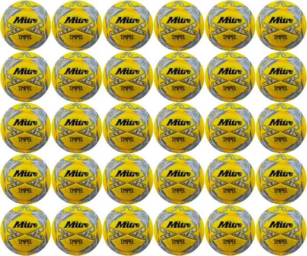 30 Multi-Buy Mitre Impel Evo 24 Football - Yellow/Black/Grey - Size 3