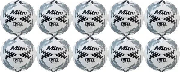 10 Multi-Buy Mitre Impel One 24 Football - White/Black/Grey - Size 3