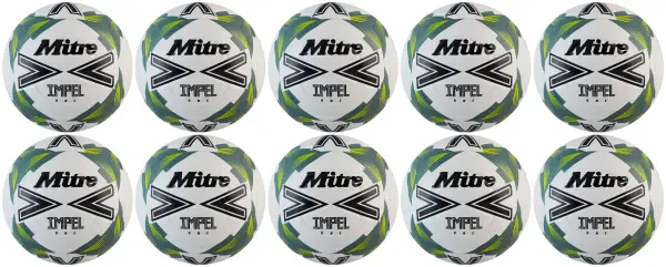 10 Multi-Buy Mitre Impel One 24 Football - White/Black/Green - Size 4
