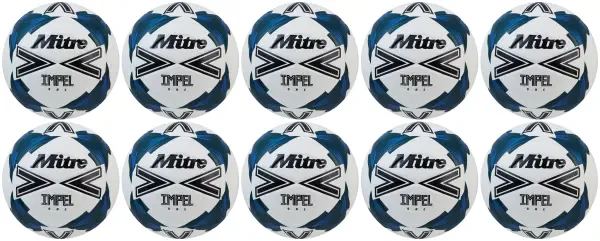 10 Multi-Buy Mitre Impel One 24 Football - White/Black/Teal - Size 5
