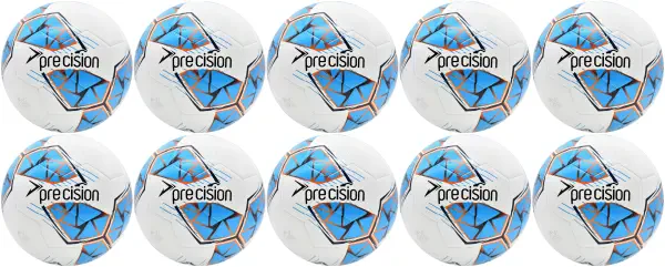 10 Multi-Buy Precision Fusion FIFA Basic Training Ball - White/Cyan - Size 3