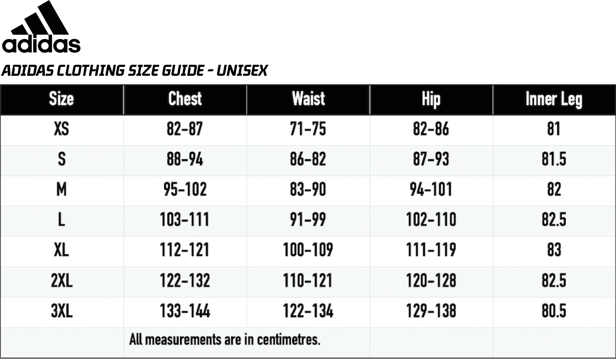 Adidas Unisex Size Guide