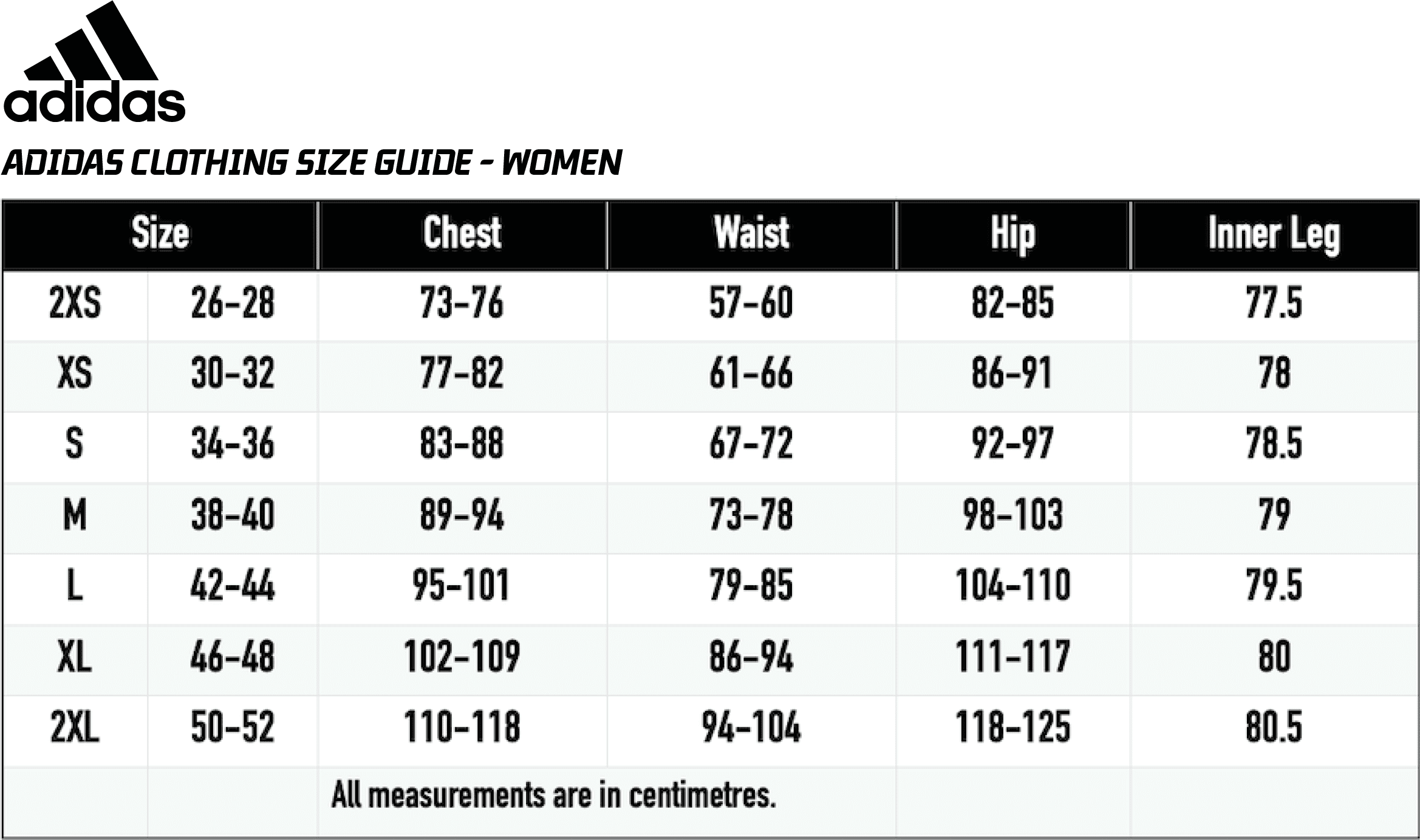 Adidas Womens Size Guide