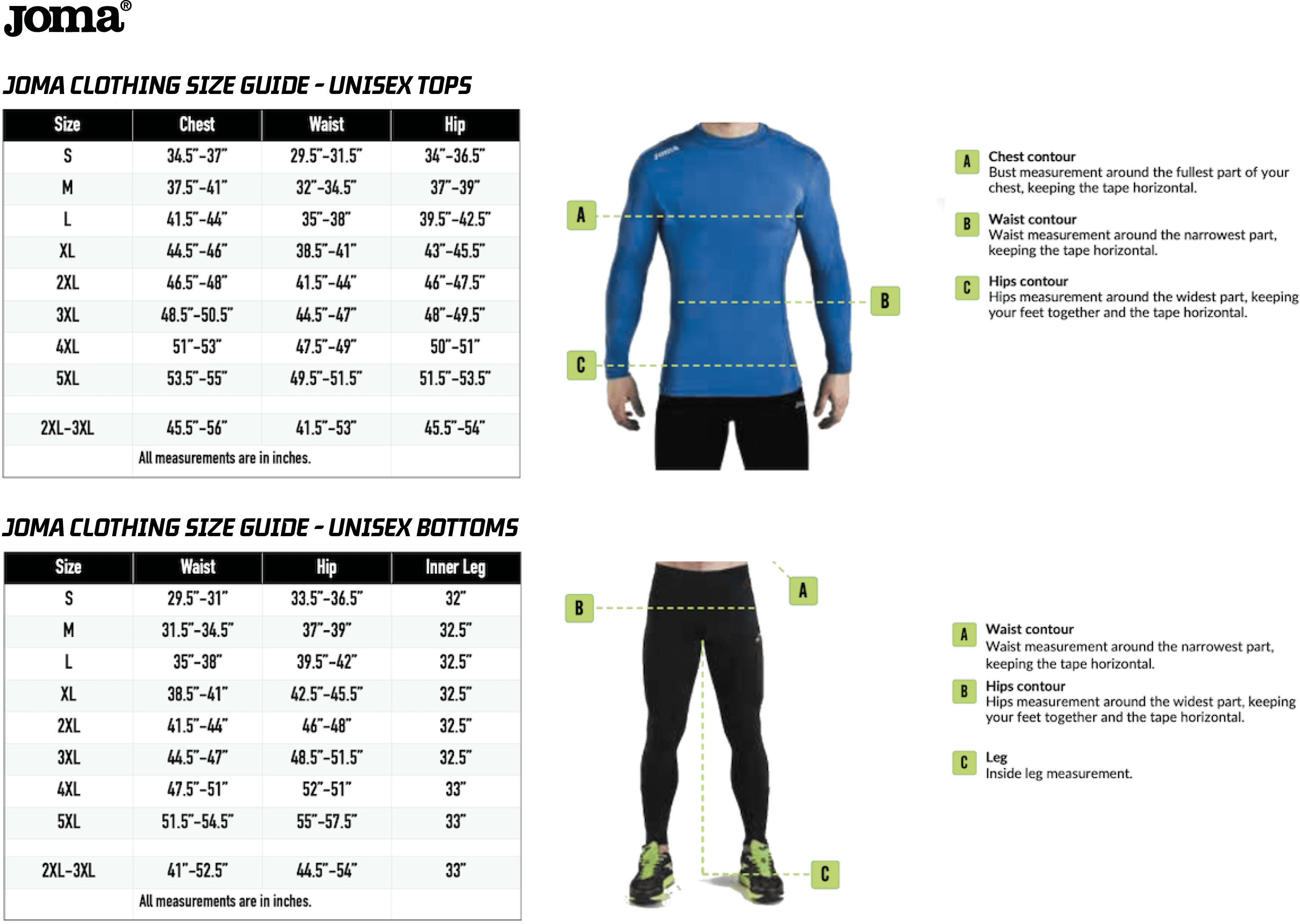 Joma Unisex Size Guide