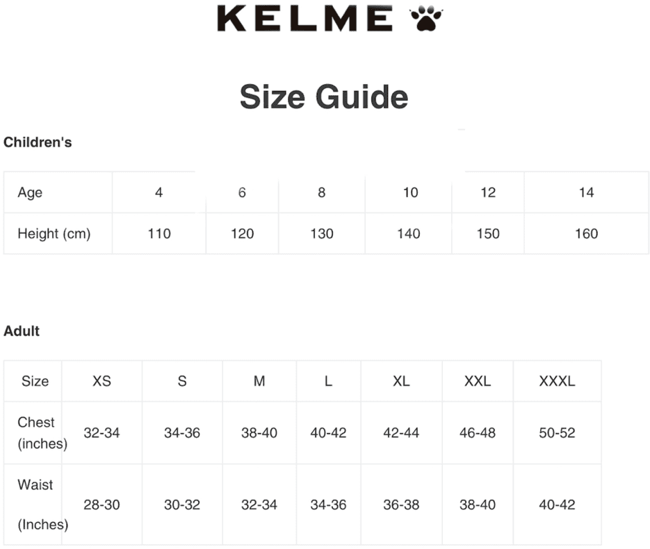 Kelme Size Guide