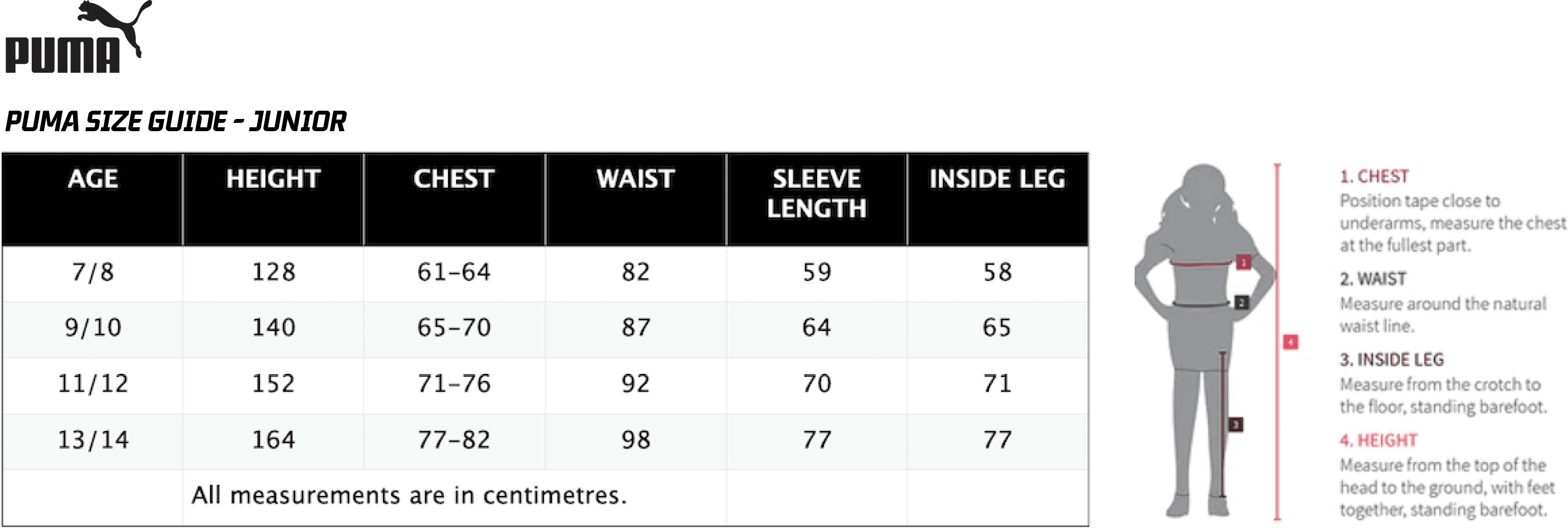 Puma Junior Size Guide