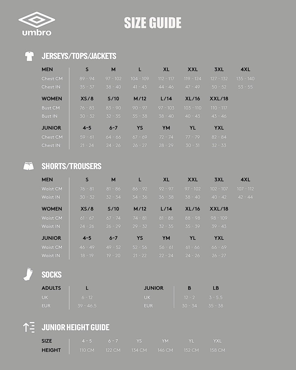 Umbro Size Guide
