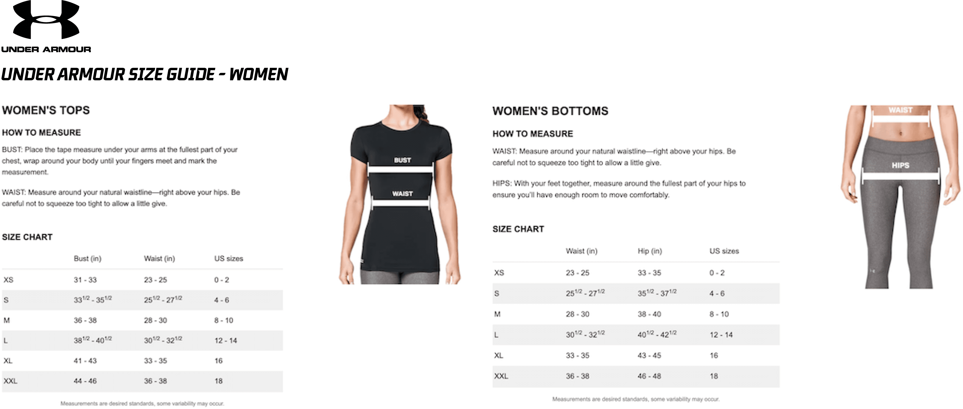 Under Armour Womens Size Guide